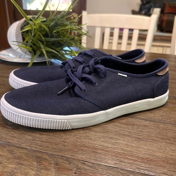 TOMS Earthwise Navy Carlo Canvas Knit Lace Up Sneakers Shoes Mens Size 11.5 - Picture 4 of 10